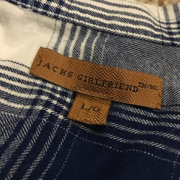 JACHS Girlfriend Blue & White Plaid Rolled Cuff Button Down Rayon Shirt - Picture 9 of 15
